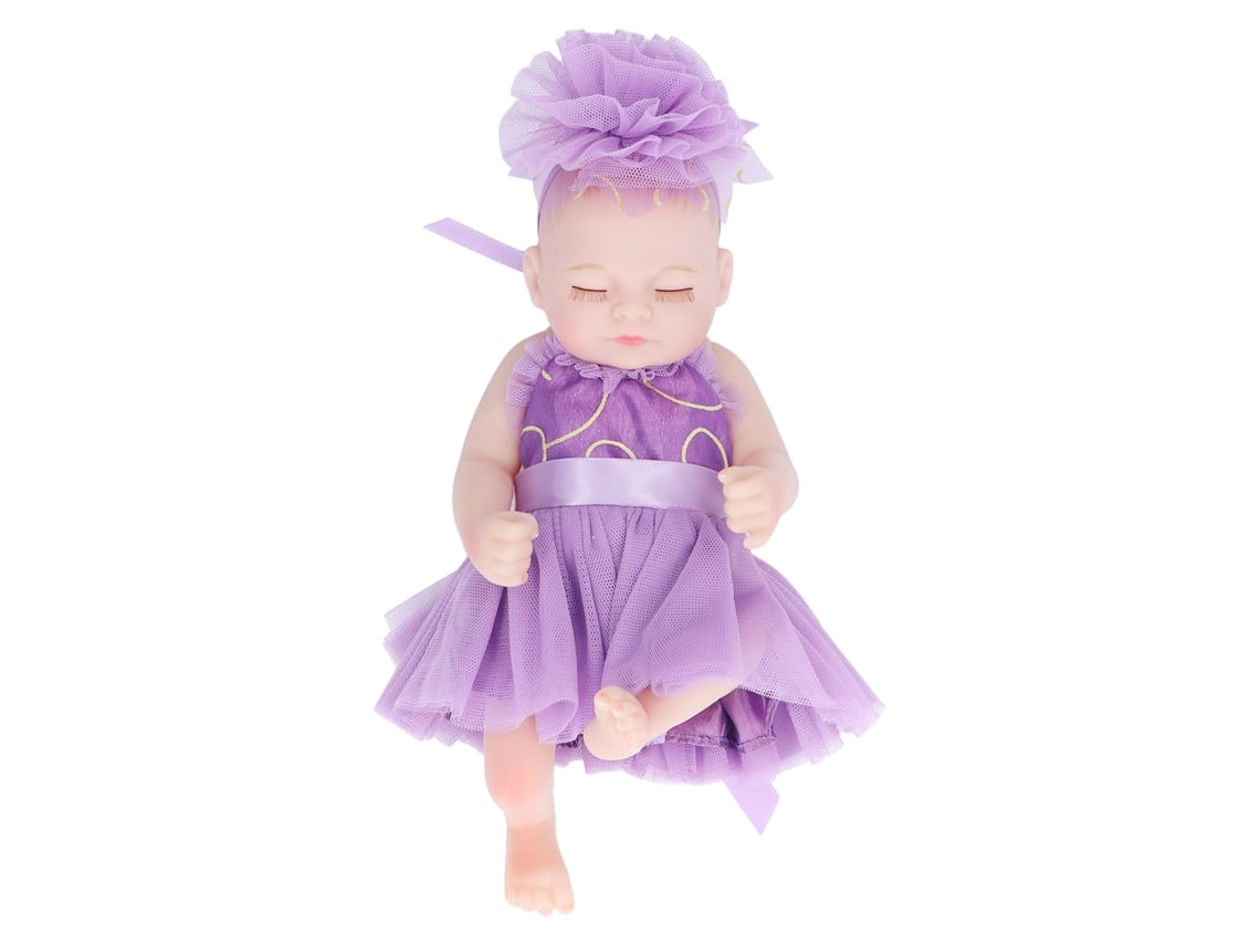 Ats muñeca Reborn Bebe Nacido Realista 10 Polegadas Silicone Suave com Vestido Roxo Brinquedo