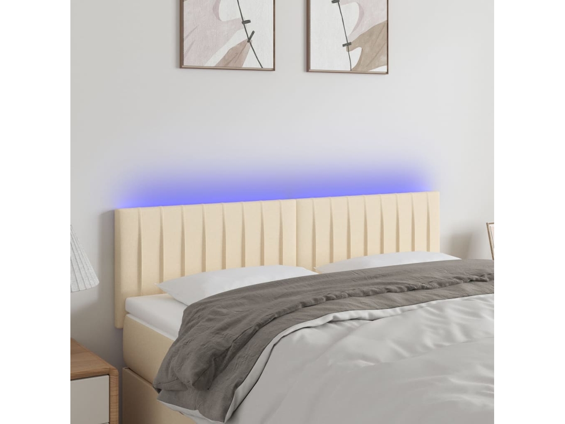 Vidaxl Cabeceira De Cama C/ Luzes Led Tecido 144x5x78/88 Cm Cor Creme
