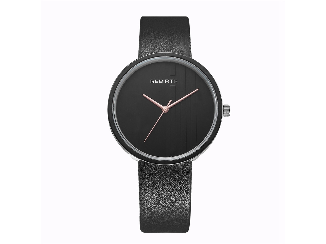 Relógio de Pulso Feminino Simples Estilo Tendência com Pulseira de Couro Pu Quartz Preto