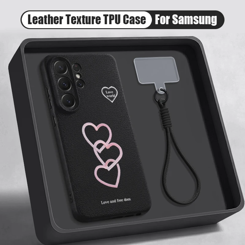 Capa Para Celular Galaxy S25 Edge Com Estampa De Coração E Cordão Macio (preto).