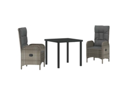 Conjunto de Jantar para Jardim 3 Pcs - Móveis de Jardim para Refeição Cinzeto Vime Pe HARLANV1