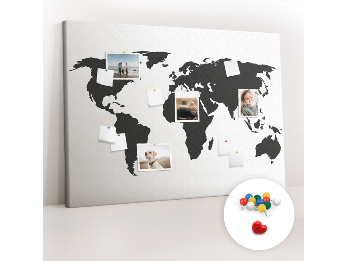 Quadro De Cortiça Com Impressão Mapa-múndi Preto Para A Sala De Estar Espelharte (140x100 Cm)
