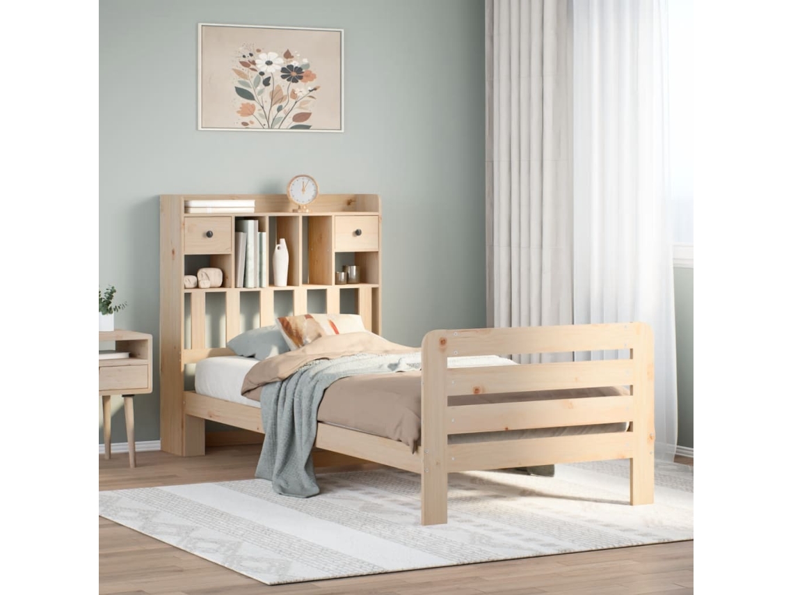 Vidaxl Cama Com Estante Sem Colchão 90x200 Cm Pinho Maciço