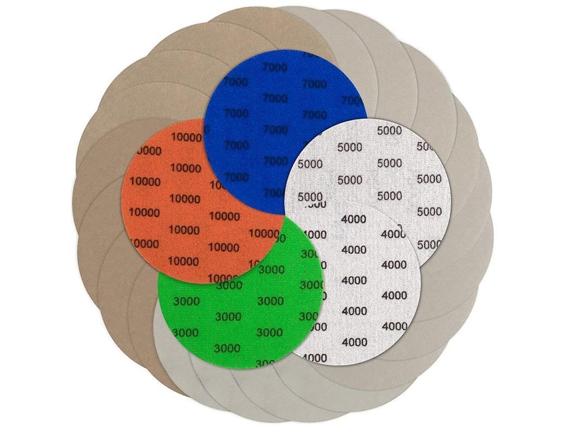 Discos de Lixa Velcro S/MARCA, 125mm, 3000/10000 grit, seco e úmido, para madeira, metal e automotivo