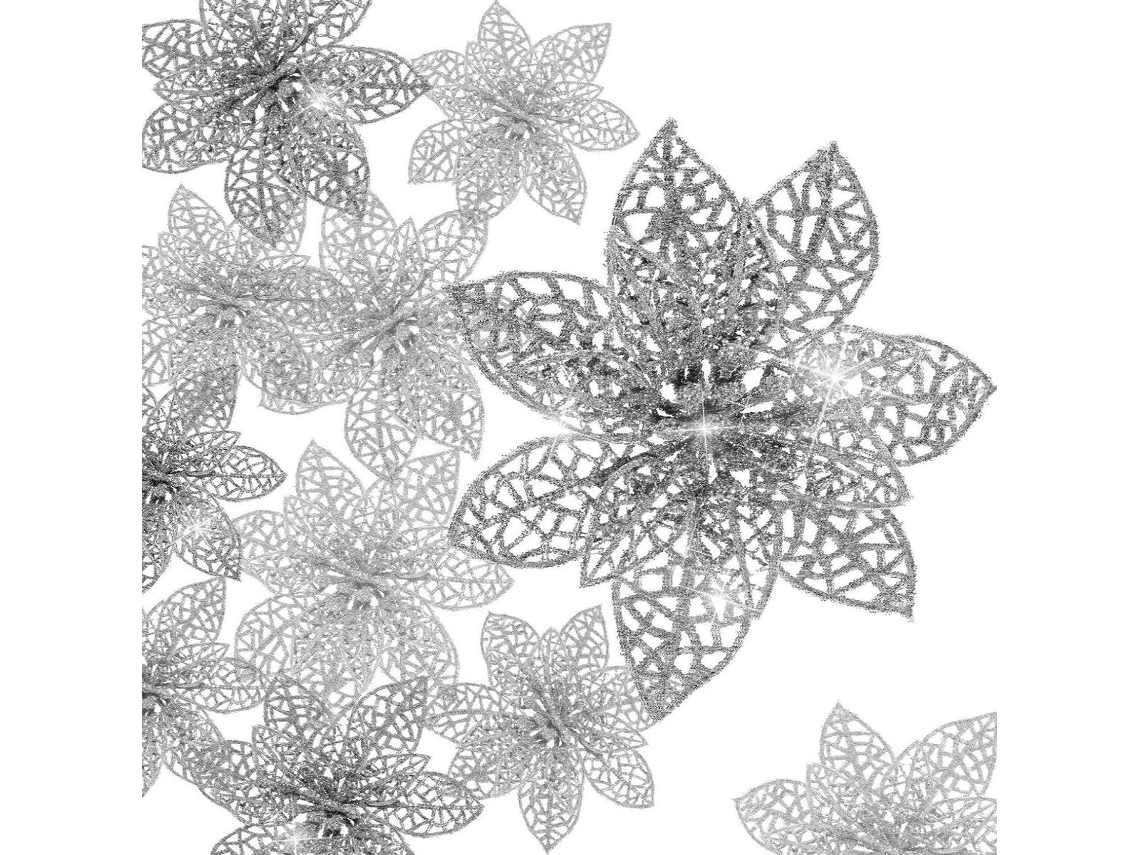 Conjunto de 36 Flores Natal Artificiais com Glitter, Tamanhos 8 /10/15 Cm BRILVIBERA (klb)