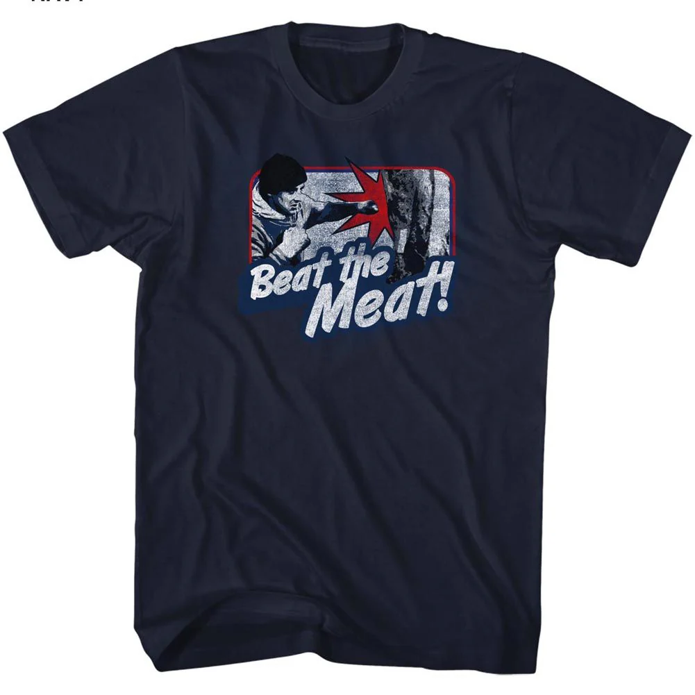 Unisex Adult T-shirt Rockinstone Rocky Movie Beat The Meat Navy Sizel