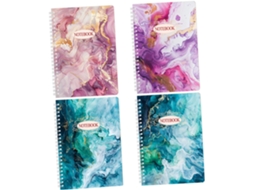 Conjunto De 4 Cadernos Bestyash Com Estampa Mármore, Encadernação Em Espiral, Material Escolar E
