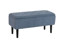 Banco acolchoado com compartimento, baú de assento, efeito cashmere, até 120kg, madeira natural, 95x38x45cm, azul