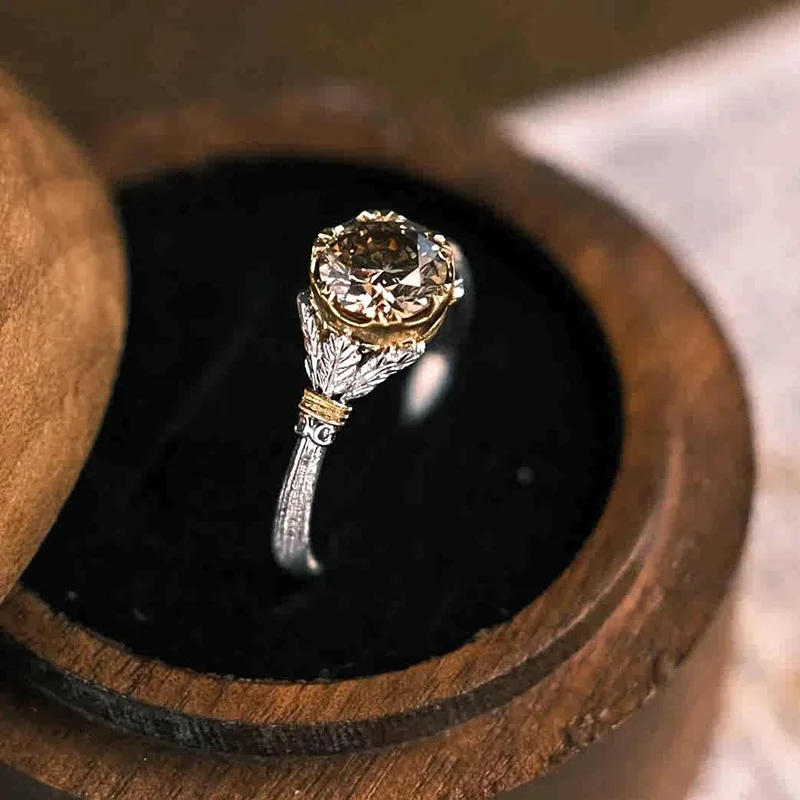 Anel de Coquetel Vintage com Diamante Marrom de 1 Quilate, Joia de Noivado. MDUG