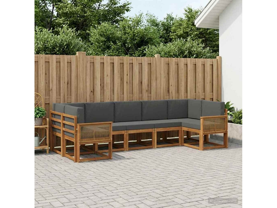 Vidaxl Conjunto De Sofás Para Exterior 7 Pcs Natural E Antracite