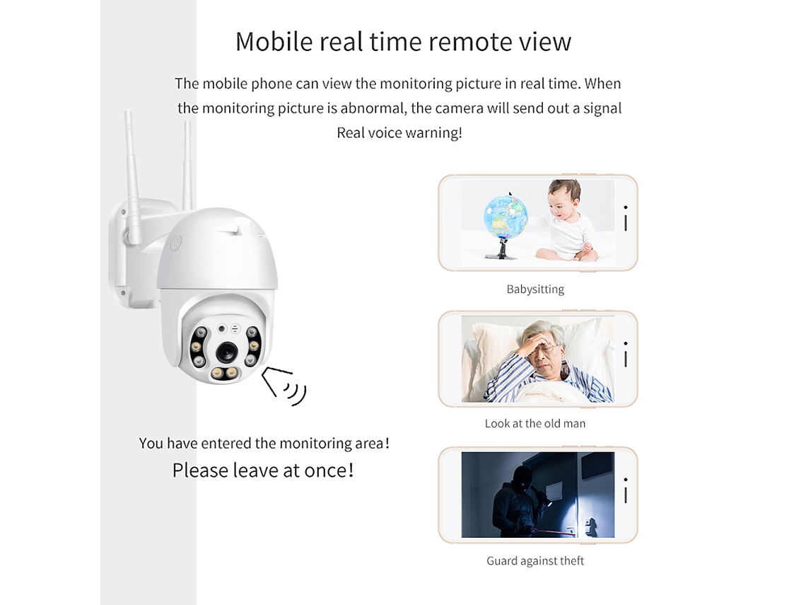Câmera de segurança externa PTZ Wi-Fi 1080p 2MP sem fio