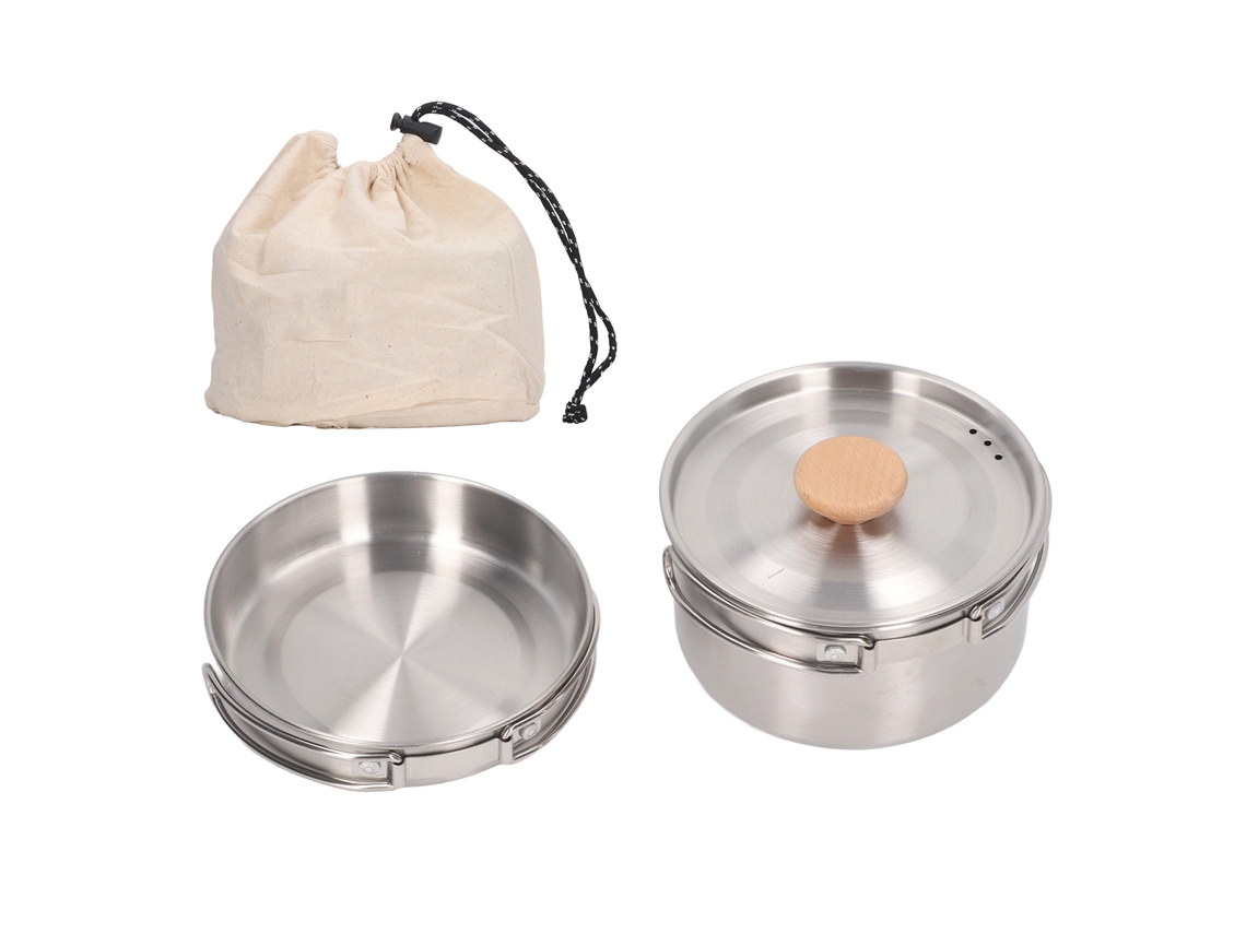Conjunto De Panelas De Inox 304 Portátil Para Camping Com Bolsa De Armazenamento Para Hiking E Backpacking