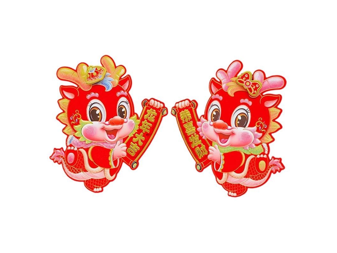 1 Par De Adesivos De Porta Para Ano Novo Chinês 2024 Ano Do Dragão Com Design 3d E Cores Vibrantes L D