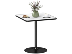 Mesa De Jantar Para 4 Pessoas, Mesa De Cozinha Em Estilo Moderno Com Tampo Com Efeito Mármore E Base Redonda, 70 X 70 Cm, Branca.