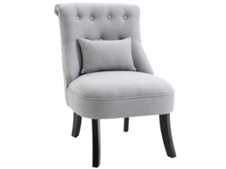 Poltrona Estofada em Tecido Linho e Madeira Cinza 52,5x69x77 Cm com Almofada e Pés Antiderrapantes S/MARCA