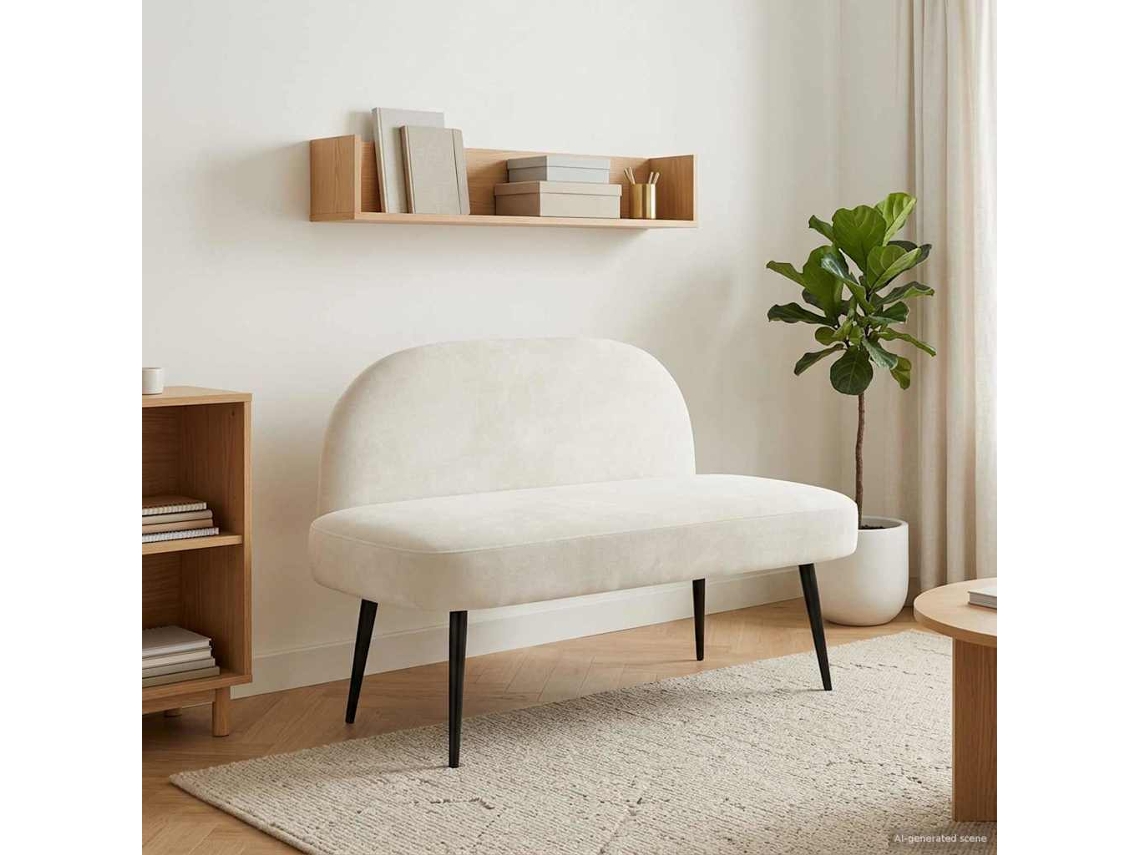 Vidaxl Banco Estofado Com Encosto Creme 110 X 60 X 76 Cm Veludo