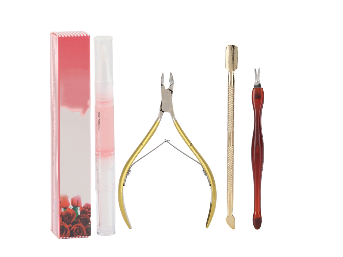 Kit De Manicura Com 4 Ferramentas: Cortador De Unhas, Remover Cutícula, Pusher De Pele Morta E Caneta Suavizante