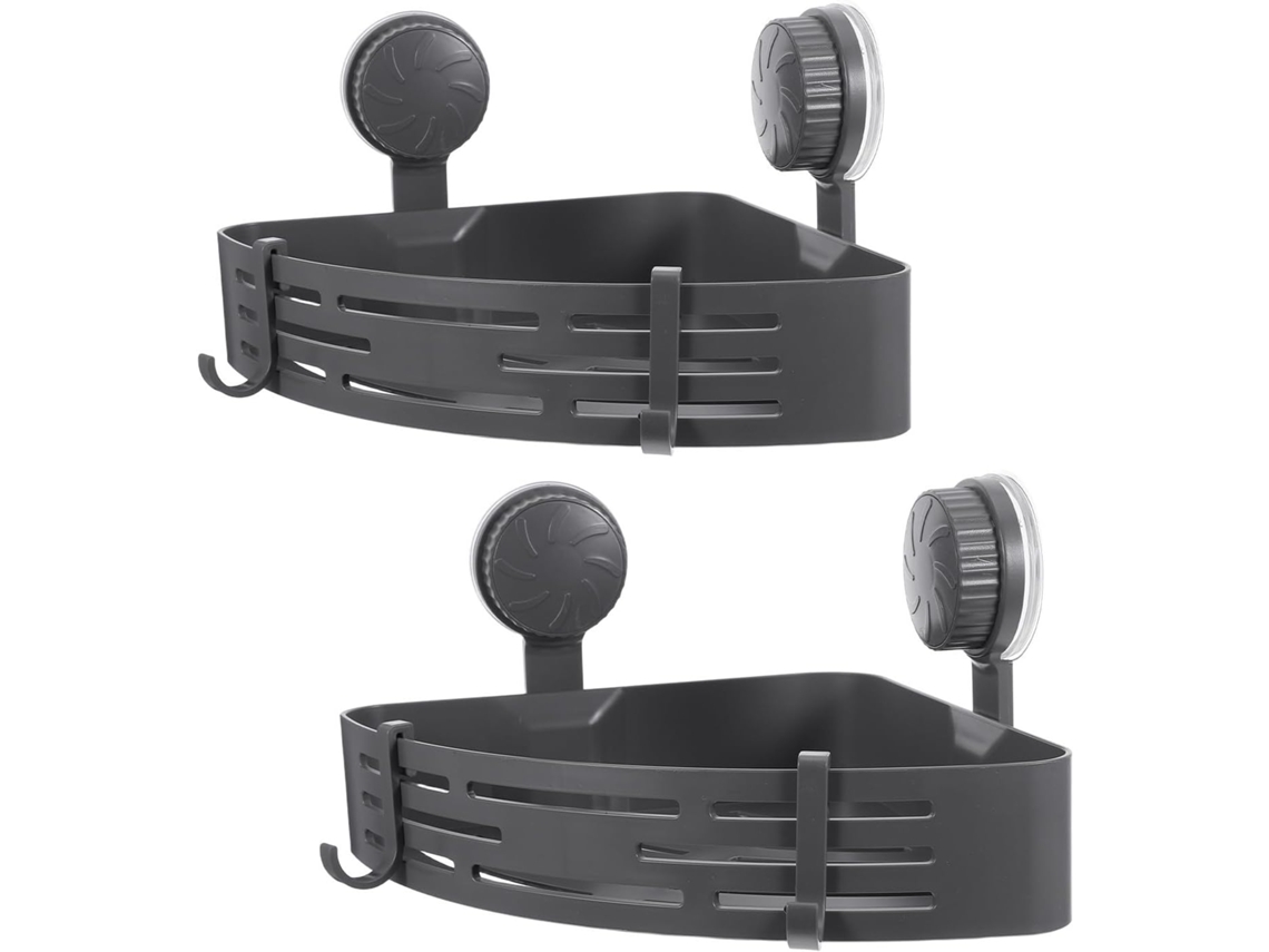 Conjunto De 2-prateleiras Triangulares Para Banheiro Com Ventosas Fixação Segura E Ganchos, Em Abs, Para Montagem Na