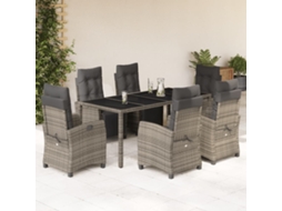 7 Pcs Jogo De Jantar P/ Jardim C/ Almofadões Vime Pe Cinza Dkd Home Decor