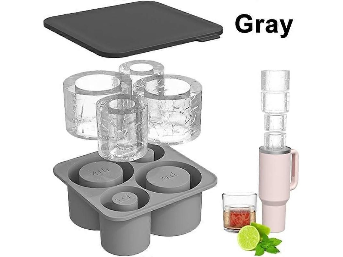 Forma de Gelo Silicone Cilíndrica com Tampa, 4grid Cinza, Nova Line