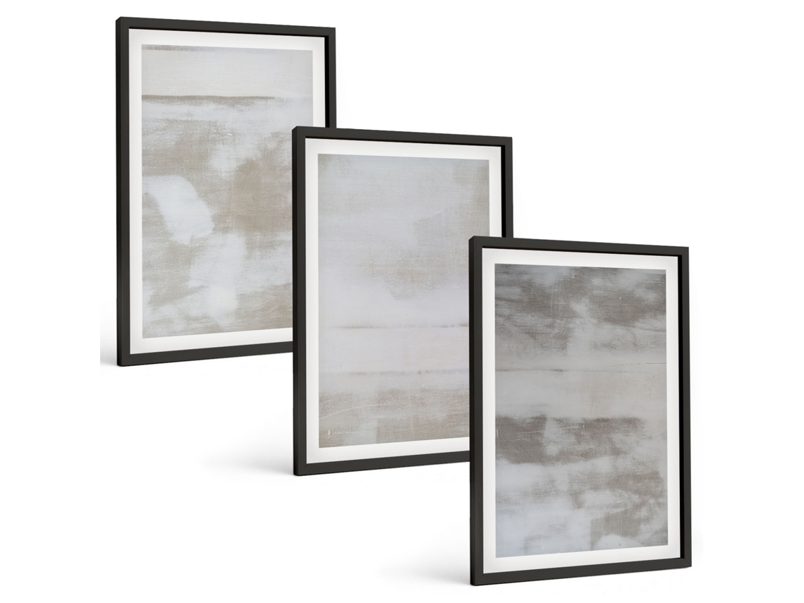 Conjunto De Pinturas Texturas Desgastadas, Moderno Moldura Preta Imagens Para Um Quarto Infantil Espelharte (3 Piezas De 40x60 Cm)