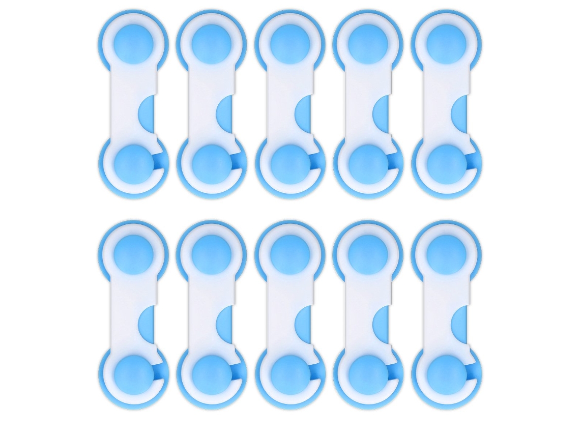 10 Travas De Porta Para Crianças Fácil Montagem Azul 10 X 3,7 Cm Brilvibera