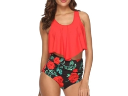 2026 traje de Banho Tankini para Mulher com Babados e Cintura Alta Traje de Praia de Poliéster Preenchido