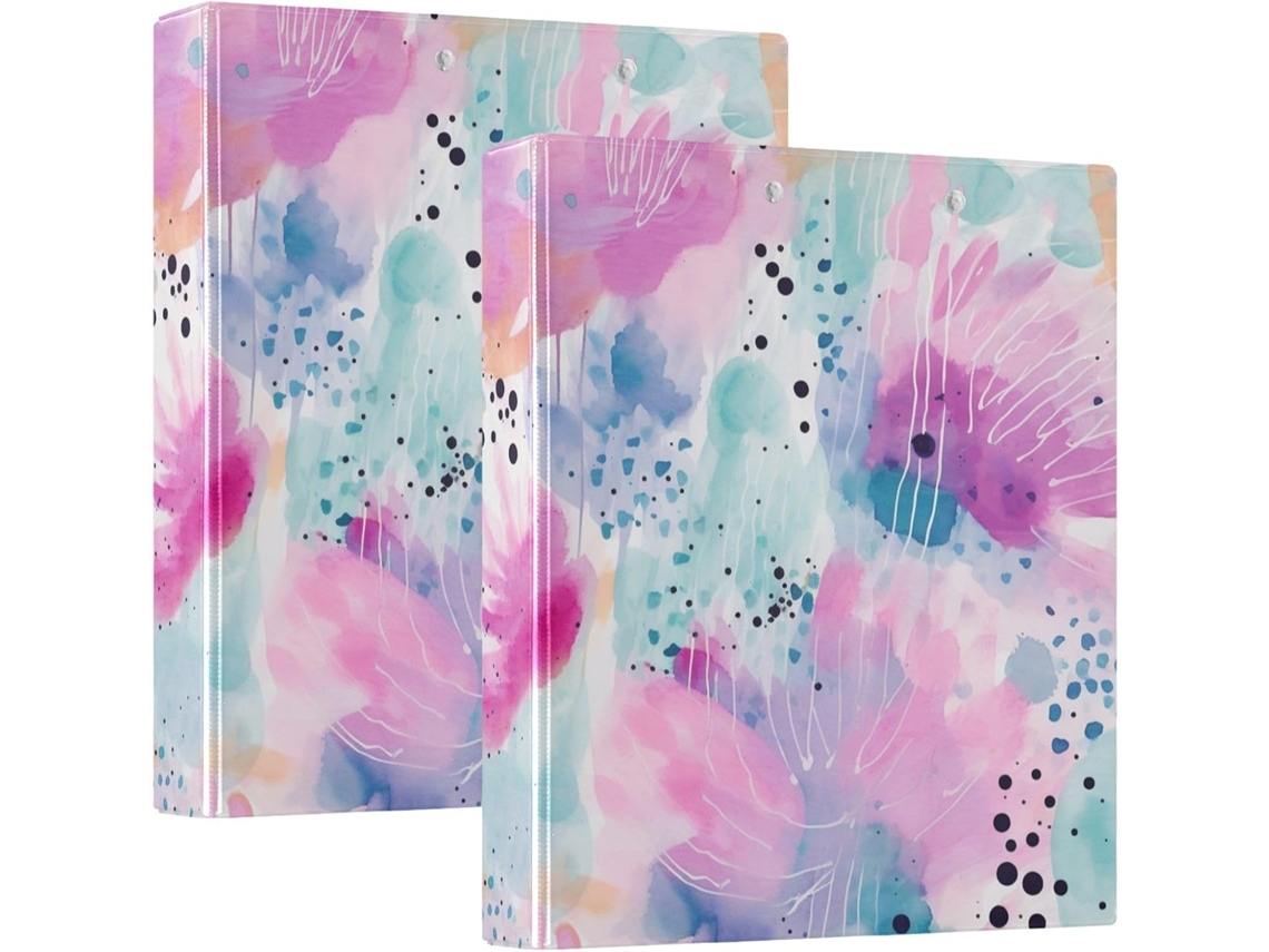 Pasta Desenho Em Aquarela Colorful Blooms 1, 5 Polegadas, Com 3 Argolas E Prancheta, Pacote Com 1 2 Unidades, Capa