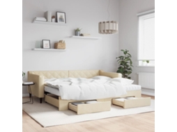 Vidaxl Sofá cama com Gavetão e Gavetas 90x200 Cm Tecido Cor Creme