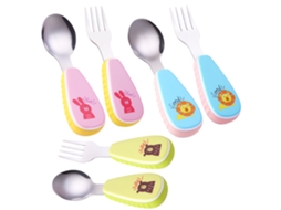 Colheres e Garfos para Bebê com Cabo de Silicone Talheres de Aço Inoxidável NEVEANCE
