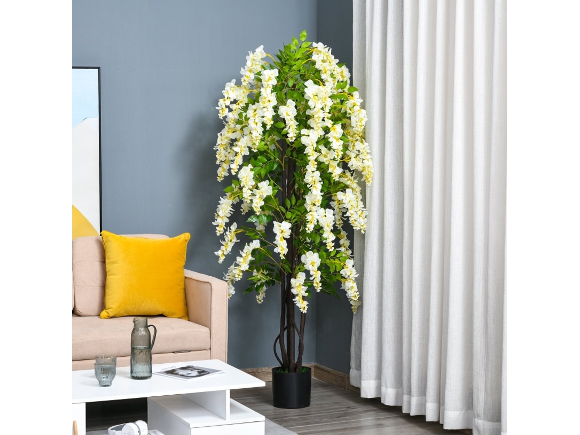 Glicínia Branca De Planta Artificial 165m Plantas Artificiais Decorativas Em Vaso Cimento Plástico Para Interior E Exterior-kd