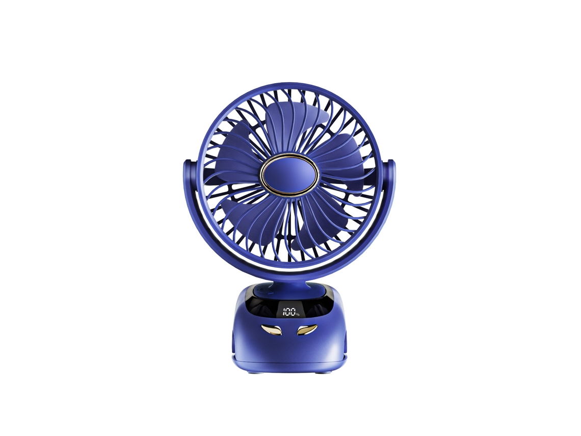 Ventilador portátil silencioso, recarregável via USB, visor LED, luz noturna, cinco velocidades, rotação de 90°