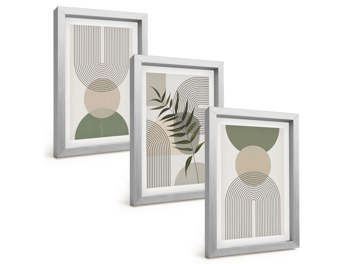 Pinturas Murais Modernasformas Abstratas Com Folhagem Moldura Prateada Fotos Para O Corredor Espelharte (3 Peças 20x30 Cm)