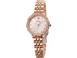 Relógio Feminino de Aço Inoxidável com Pérolas e Strass À Prova DÁgua Redondo e Versátil para Meninas-Rosa Ouro