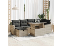 Vidaxl 7 Pcs Conj. Sofás Jardim Com Almofadões Vime Pe Cinzento-claro