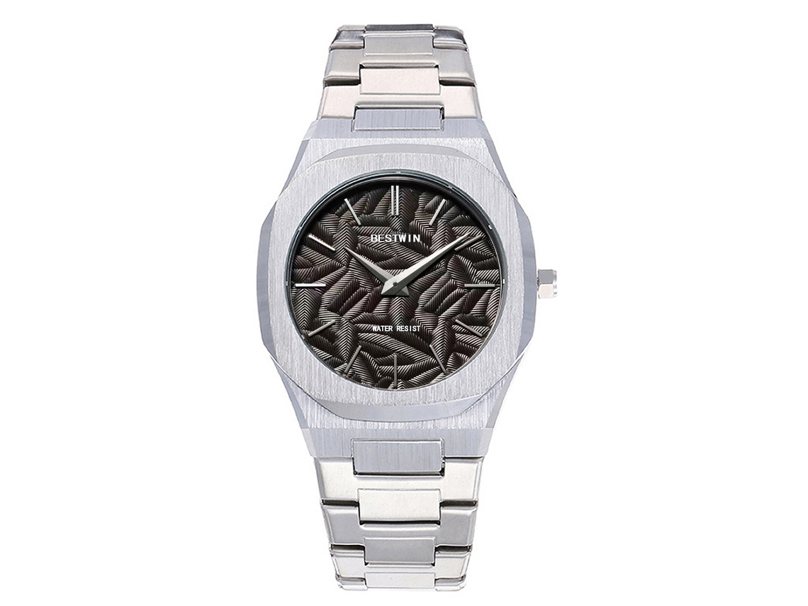 Relógio De Quartzo Masculino (branco E Preto) Com Folhas Em Relevo
