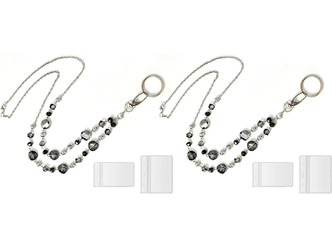 Lurelia Porta-crachá Transparente Com Cordão Com Chaveiro 2 Cordões Para Escritório E Escola
