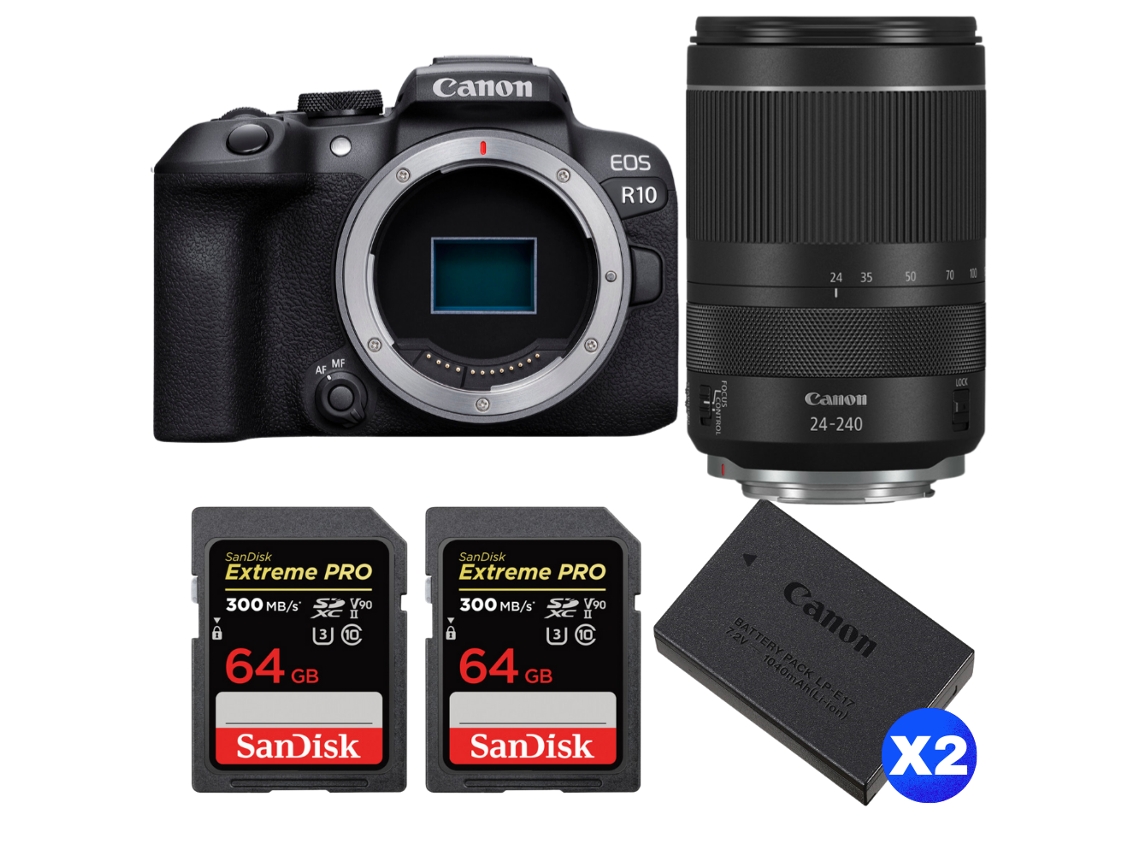 Eos R10 + Rf 24 240mm F4 6.3 Is Usm + 2 Sandisk 64gb Uhs ii 300mb/s + 2 Canon Lp e17 + Ebook “20 Dicas para Fotos Que Impressionam” CANON