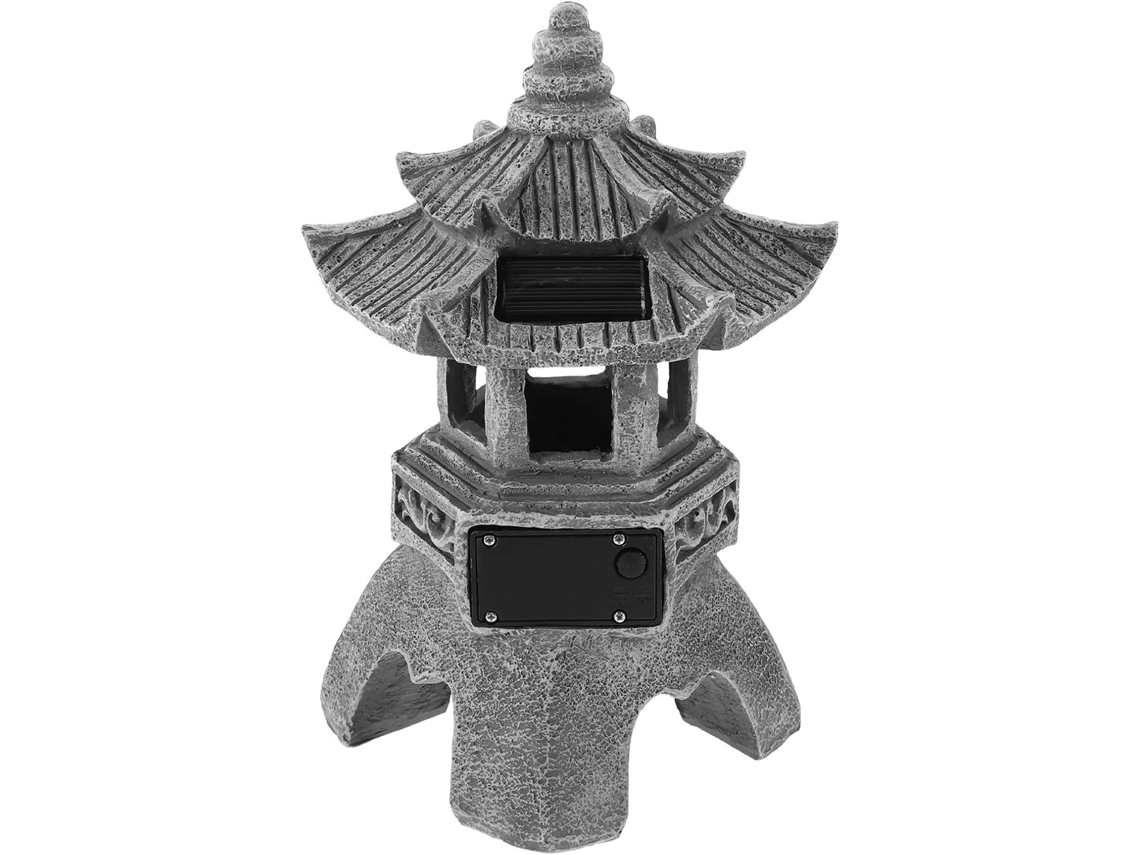 Lanterna Solar De Resina Em Estilo Pagode Zen Para Jardim Externo