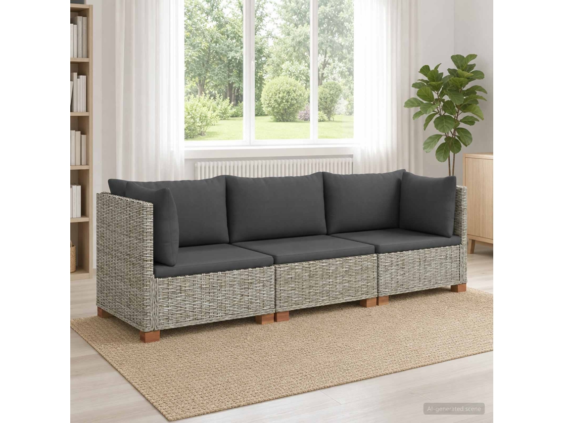 Vidaxl 3 Unid. Conjunto De Lounge Em Rattan Com Almofadas Gendt