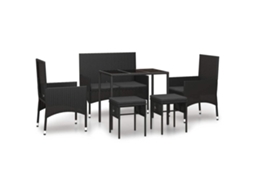 Conjunto de 6 Pcs Lounge de Jardim com Almofadões Vime Pe Preto MAISON EXCLUSIVE
