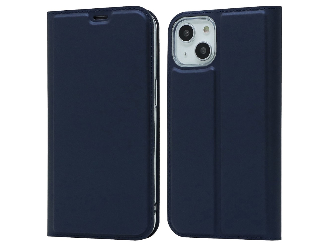 Capa Para Iphone 14 Plus Pele Sintética Magnética Com Porta-cartões Azul