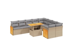 Conjunto de 10 Sofás para Jardim com Almofadões Vime Pe Bege MAISON EXCLUSIVE