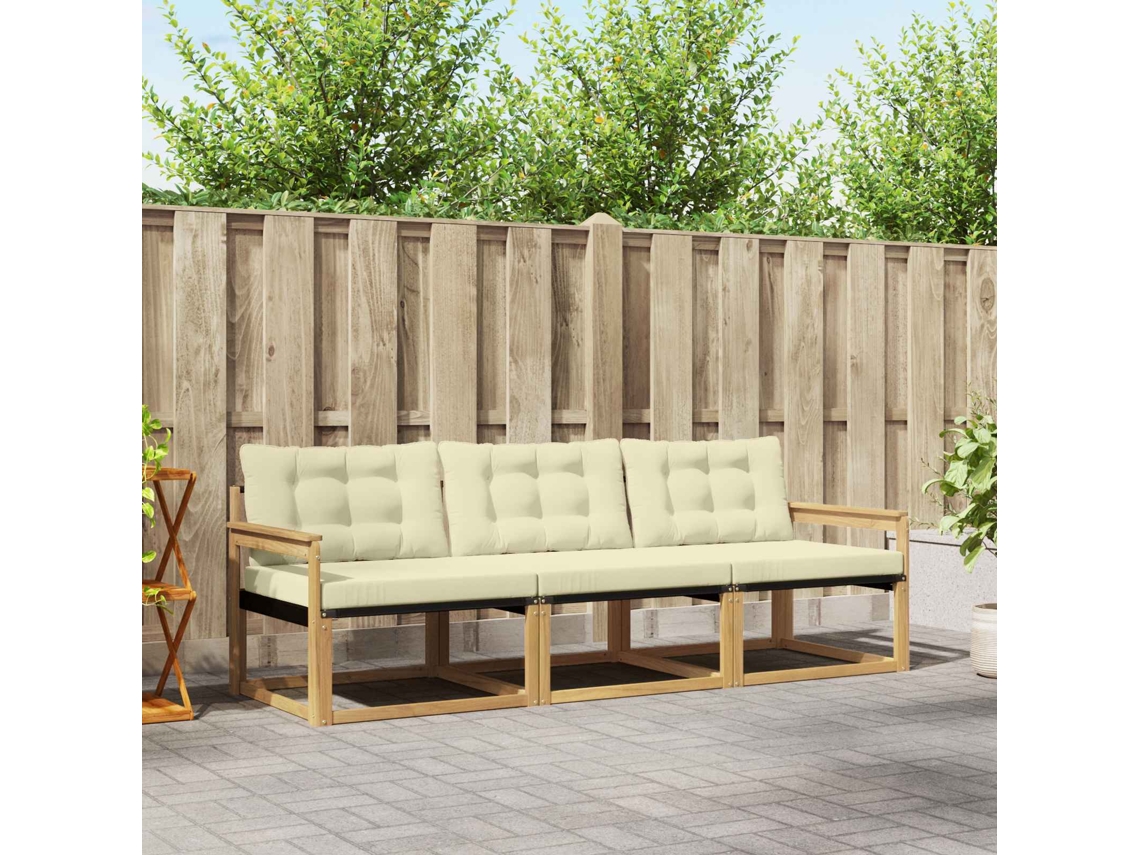 Vidaxl Conjunto De Sofás Para Exterior 3 Pcs Branco E Creme