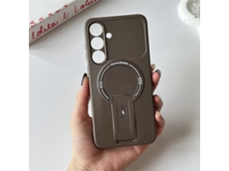 Capa Tkdaddy Para Samsung Galaxy S25 Fe Com Suporte, Textura De Fibra De Carbono, Pc Capa De Tpu Marrom