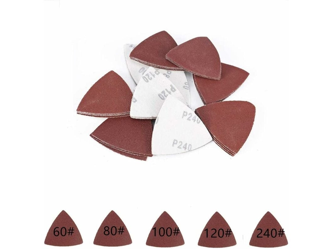 Lixa, Lixa Triangular, 80 x 80 x 80 mm, Grão 60/80/100/120/240, Para Lixadeira, 55 Peças