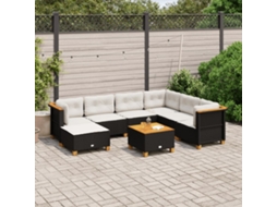 Vidaxl 8 Pcs Conjunto Sofás De Jardim Com Almofadões Vime Pe Preto