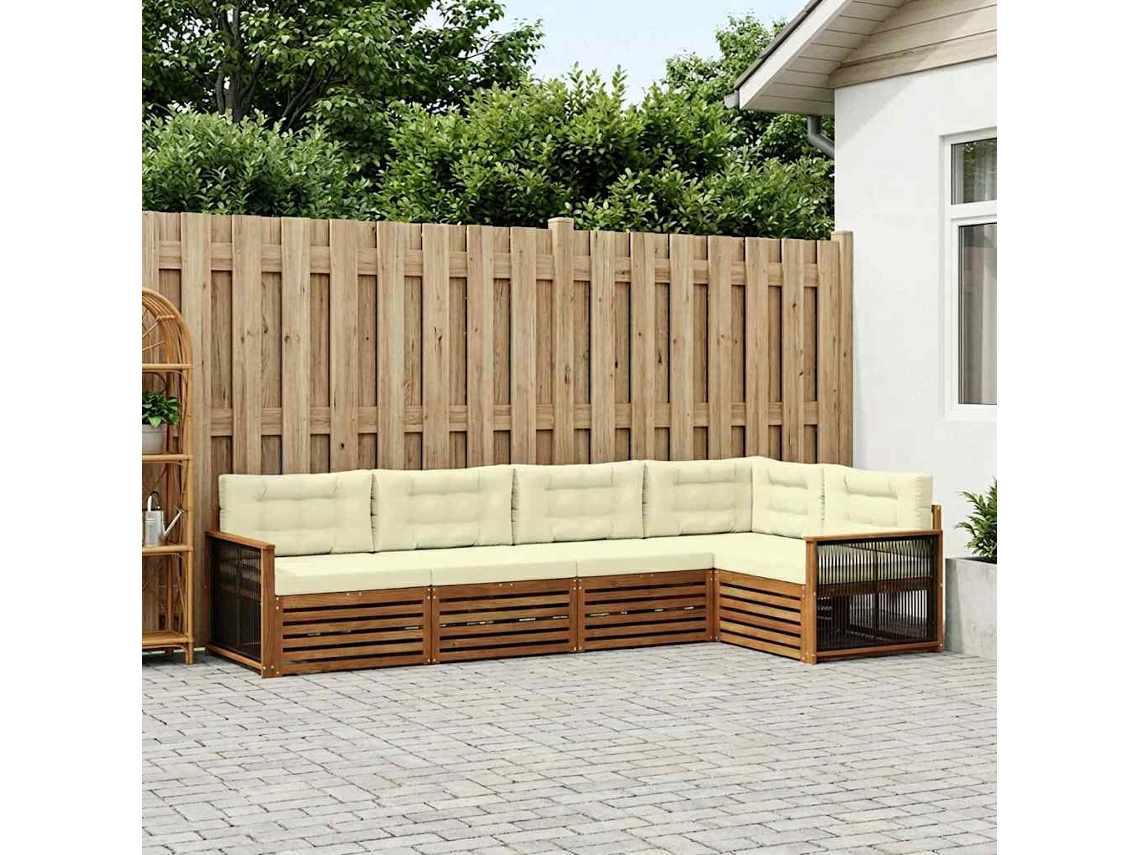 Vidaxl Conjunto De Sofás Para Exterior 5 Pcs Natural E Creme