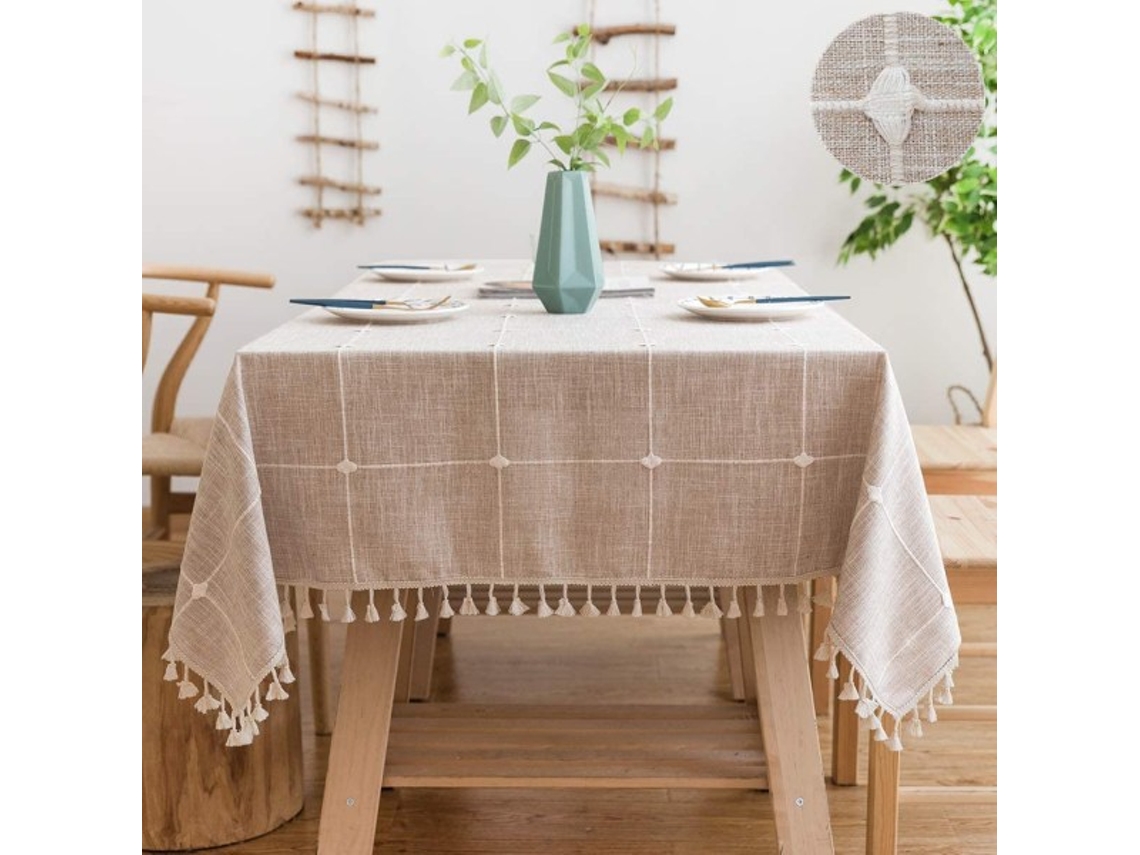 Lurelia Toalha De Mesa Retangular Algodão Linho Juta Castanho Natural 140x220 Macio