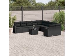 Vidaxl 11 Pcs Conjunto Sofás De Jardim C/ Almofadões Vime Pe Preto